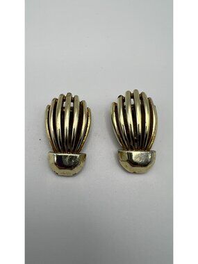 Vintage Charel Gold-Tone Clip-On Earrings Cage Design Retro Jewelry